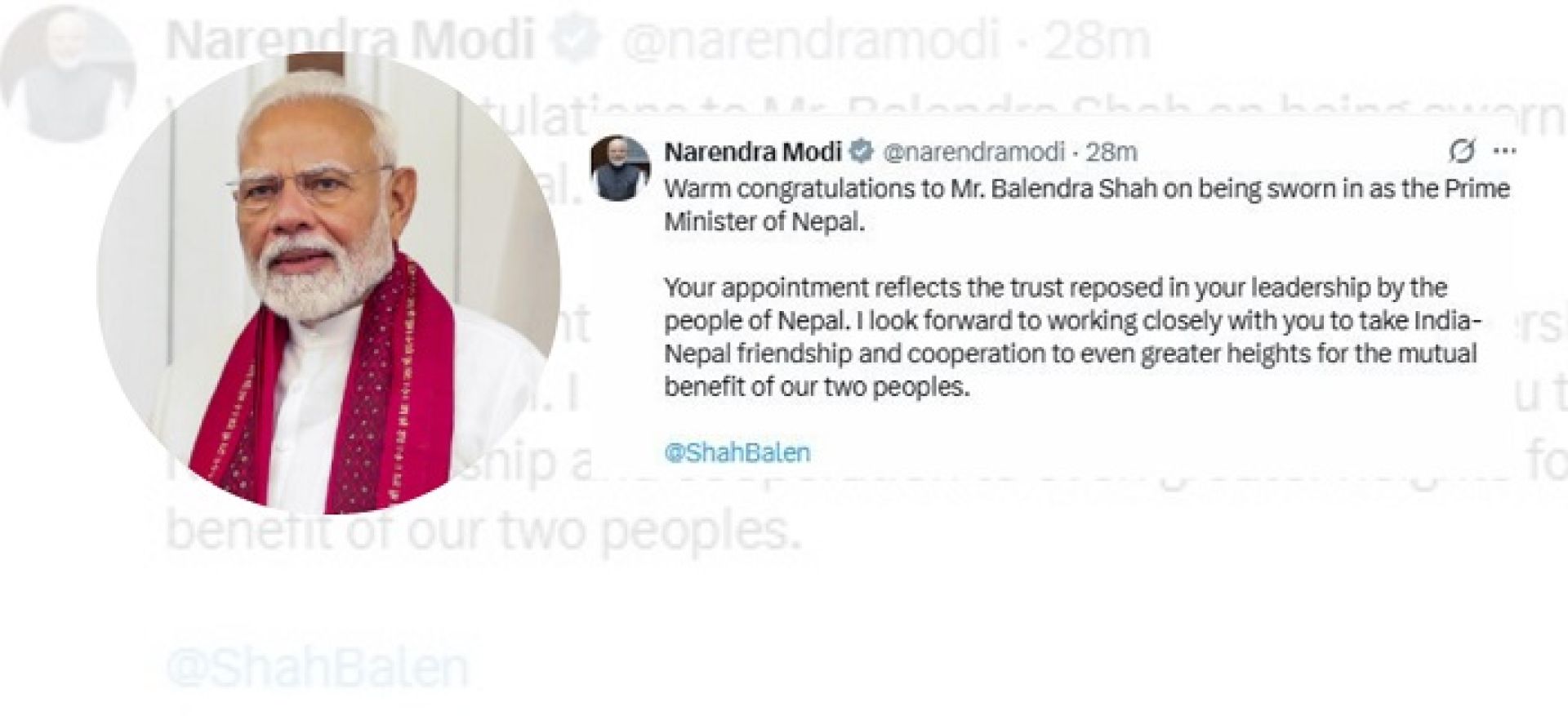 बालेनलाई बधाई दिँदै नरेन्द्र मोदीले भने- नजिकबाट सहकार्य गर्न उत्सुक छु
